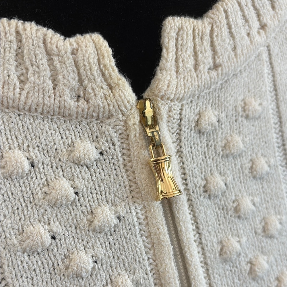 St. John Cream Zipper Wool Cardigan with Cable Knit Design - Picture 2 of 13